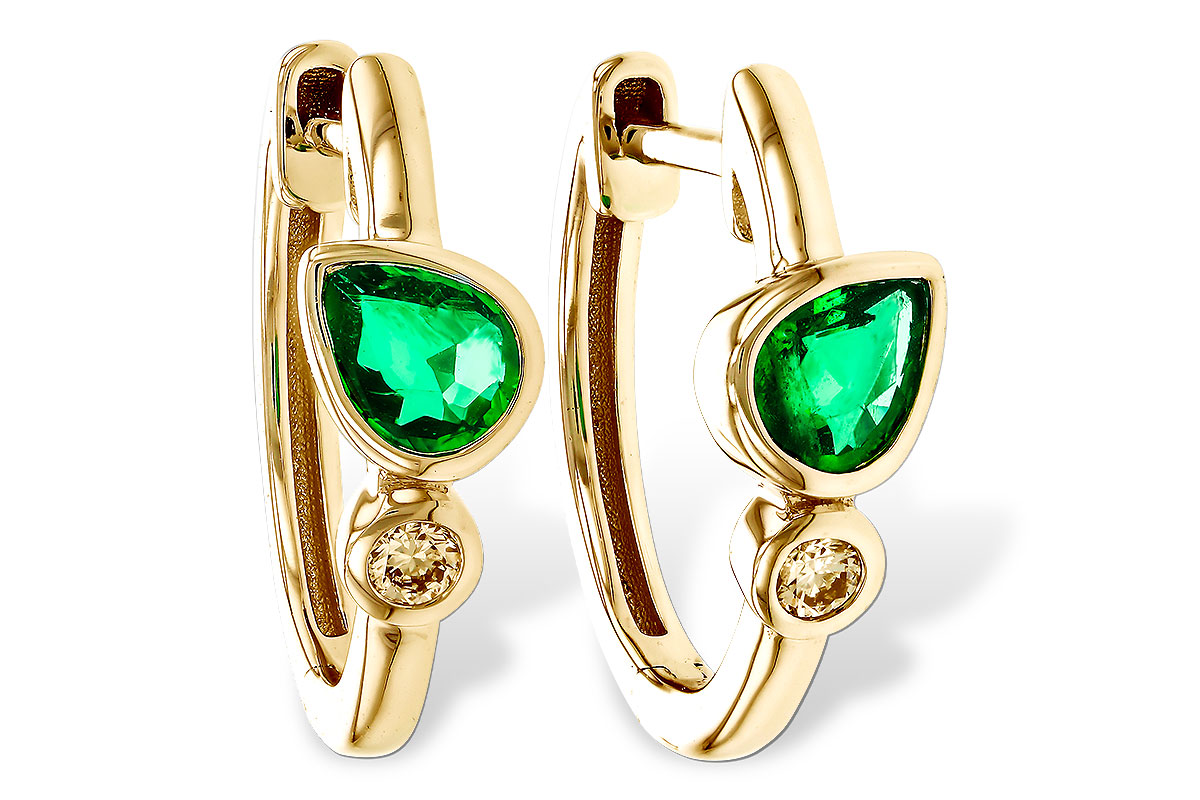 D275-23632: EARRINGS .38 TW EMERALD .44 TGW