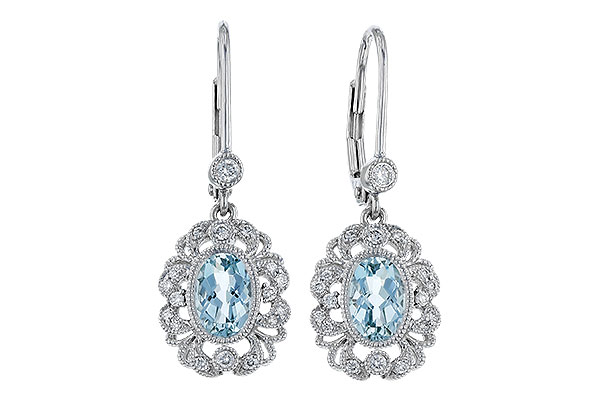 F275-19959: EARRING .75 TW AQUA .92 TGW (7x5MM AQUA)