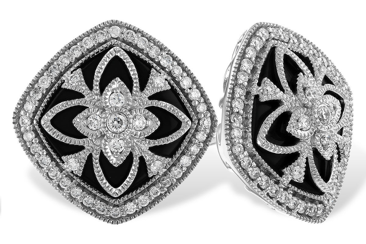 H274-34532: DIA & ONYX EARRINGS .38 TW